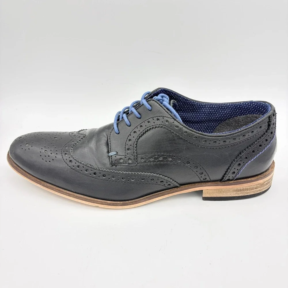 Modern Fiction Mens Navy Leather‎ Wingtip Brogue Oxford Shoes 9 Dapper Office